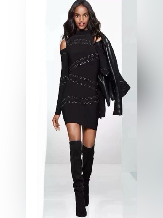 Guess Dresses & Skirts - GUESS Black Cold Shoulder Studded Dress Long Sleeve Size 0